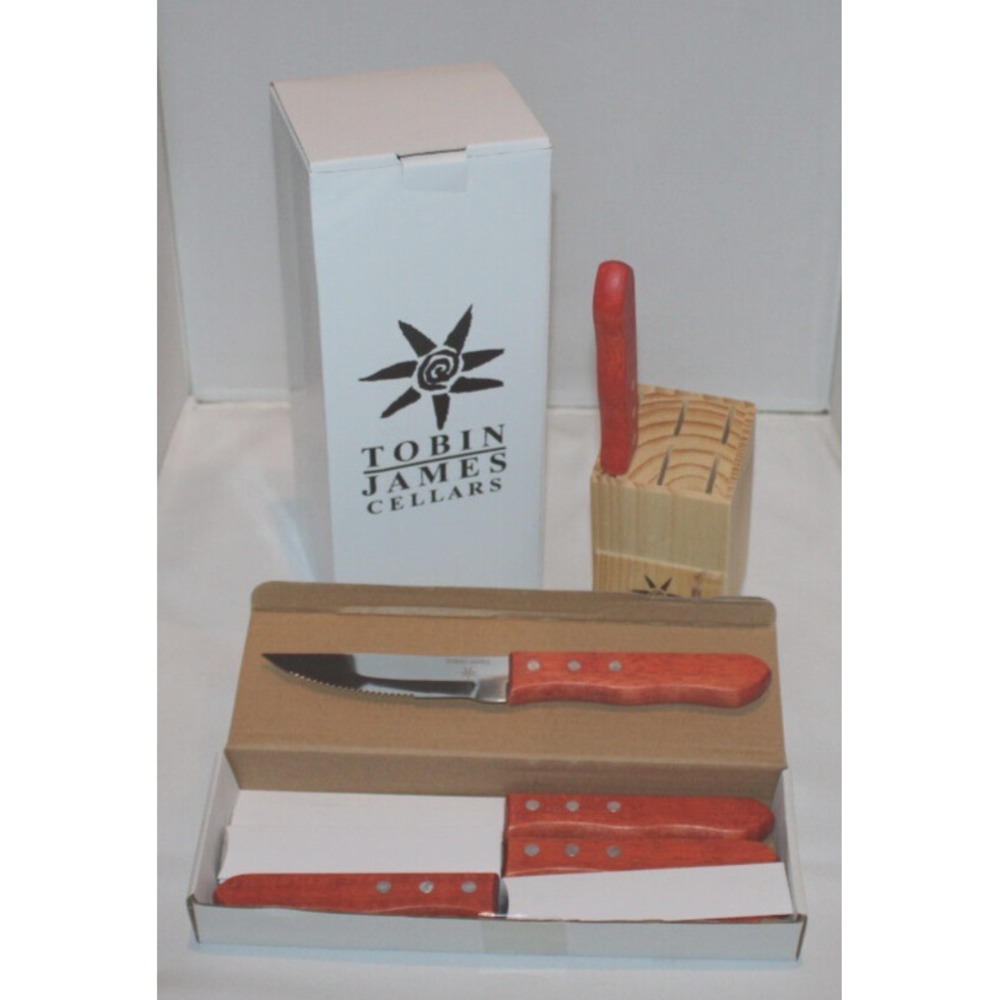 Tobin James Cellars Winery steak knife set (6) w/ knife block NIB Paso Robles CA